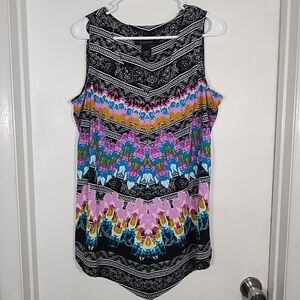 Ashley Stewart Womens 18/20 Sleeveless Tunic Top Blouse V-neck Boho Colorful